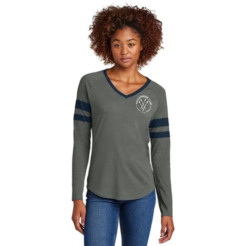 Women's Halftime Stripe LS Vneck